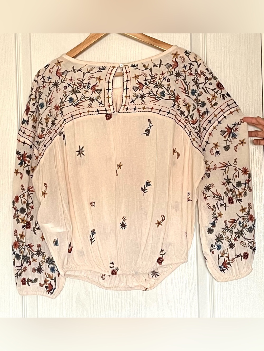 DEX Embroidered Boho Peasant Blouse Cream Floral Size M Prairie Fairycore 70’s - Picture 3 of 16
